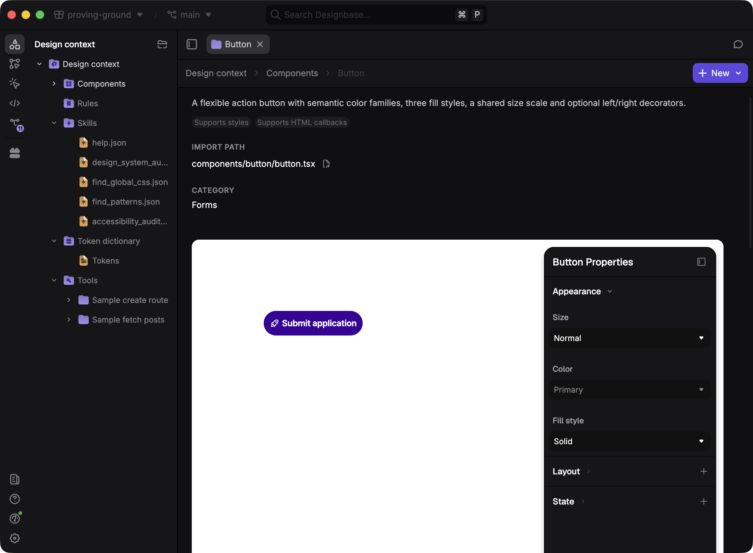 Product intent captured as structured patterns, rules, and decisions in Designbase